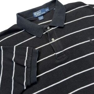 Vintage 90s Polo Ralph Lauren Shirt Mens XXL Black White Striped Cotton Knit Top